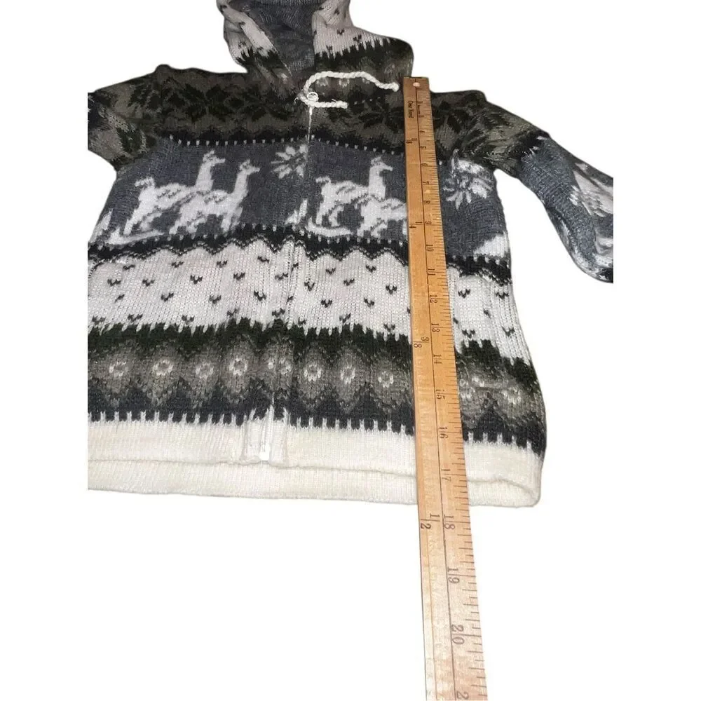 Tejidos Ruminahui Gray White Alpaca wool Hoodie Zip Jacket Kids Size 4 warm